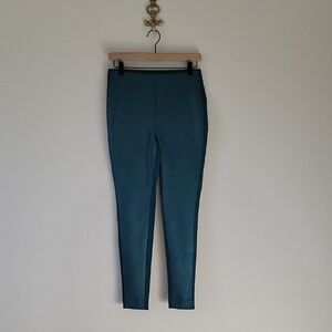Chico's Teal Green Faux Leather Front Ponte Leggings Pants Size Small/4